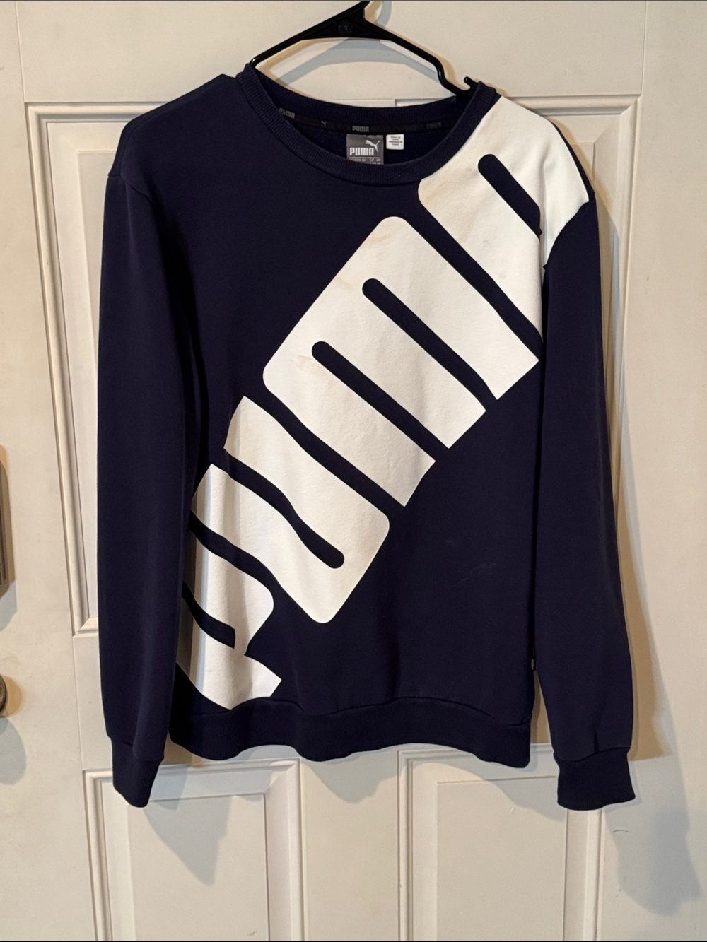 Puma Navy Crewneck Sweatshirt with White Diagonal Logo